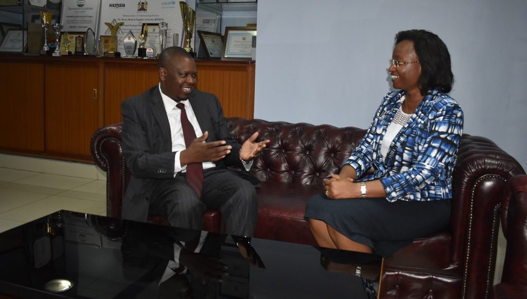 The incoming Health Permanent Secretary Ms. Susan Mochache paid a courtesy call on KEMSA CEO.