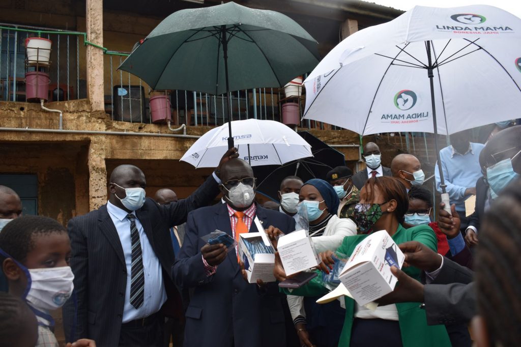 Education CS. Professor Magoha launched the distribution of reusable face masks to needy deserving children