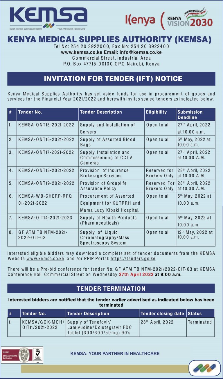 Tender Advertisements Kenya Medical Supplies Authority KEMSA