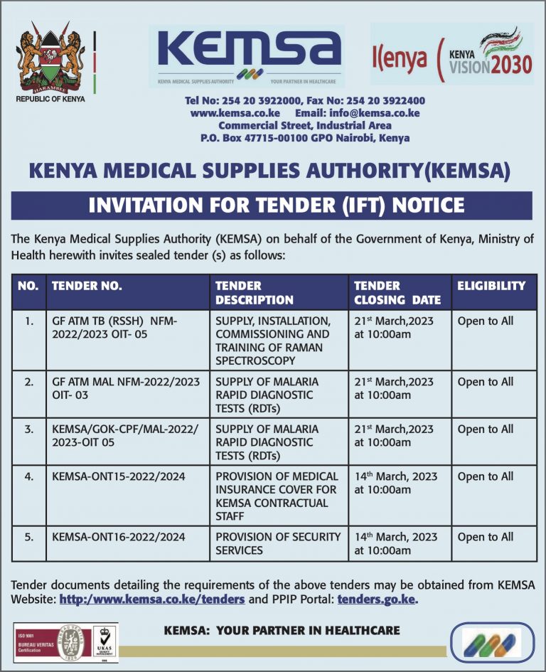Tender Advertisements Kenya Medical Supplies Authority KEMSA