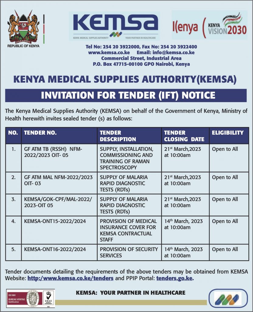 Tender Advertisements Kenya Medical Supplies Authority KEMSA